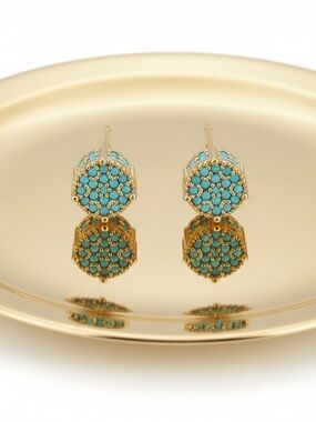 Gold Plated Turquoise Cluster Stud Earrings. New.